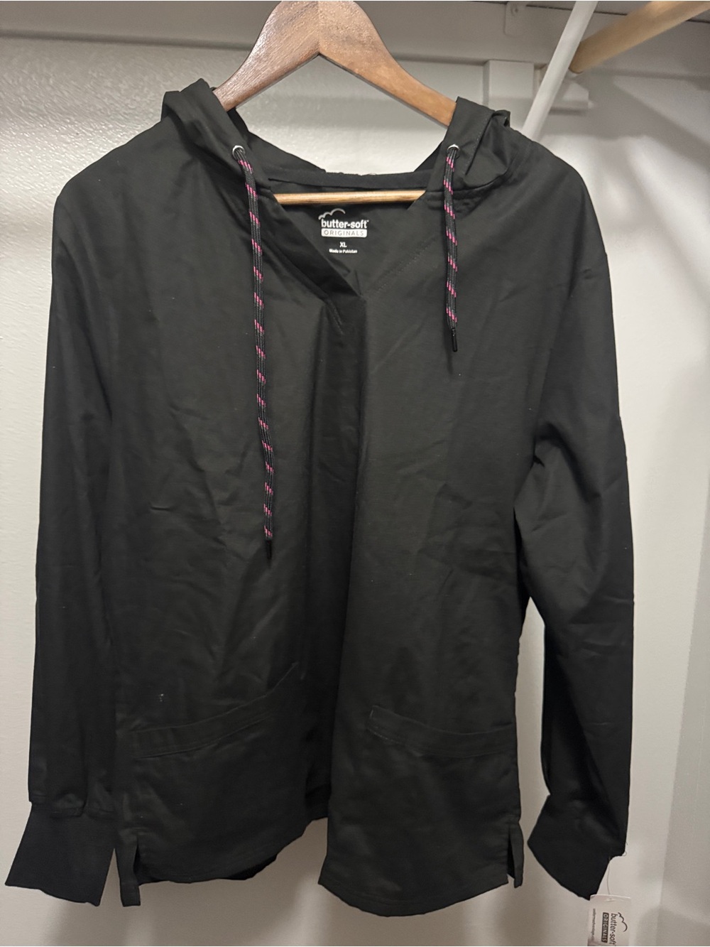 butter-soft Black Hooded Lightweight scrub Jacket